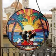Personalized Stained Glass Mickey and Minnie Suncatcher, Mickey Mouse Suncatcher