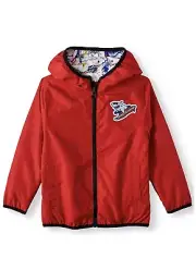 NEW 365 Kids Size 7- Boys Hooded Reversible Zip Windbreaker Jacket Red Sharks