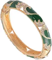 [NXAWUE] Cloisonne Bracelet,Enamel Bracelet, Vintage Rhinestone Green Enamel Bracelets Ladies Accessories Cloisonne Bangles Gold-Plated Openwork Fashion Jewelry