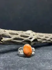 Handmade Native American Navajo apple coral Sterling Silver Ring Size 9