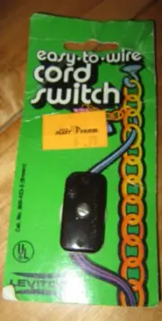 Vintage Black Leviton Easy To Wire Cord Switch NOS