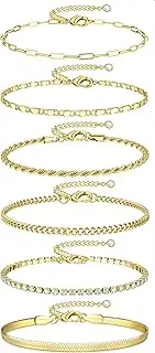 [Besteel] Gold Ankle Bracelets Set for Women Waterproof, 14K Gold Anklets for Women Stainless Steel Cuban Link Chain Layered Pack Summer Beach Jewelry Gift Adjustable Size