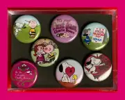 Charlie Brown Peanuts Valentine's Day Set B Seven 1 inch Round 3M Rubber Magnets