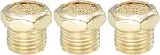 uxcell 1/4" PT Brass Pneumatic Muffler, 3 Pcs Flat Sintered Exhaust Air Compressor Muffler Filters Solenoid Valve Fitting for Valves Cylinders Oil Tanks Air Tools, Golden