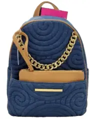 Betsey Johnson Navy Blue Denim Backpack w/Removable Pouch & Gold Chain NWT