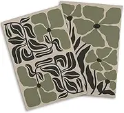 Qeheb Boho Sage Green Floral Kitchen Towels Set of 2, Groovy Retro 70s Floral Botanical Decorative Dish Tea Towels, Mid Century Modern Hand Towels for Bathroom Decor, 16X24In