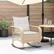 Garden Rocking Chair with Cushions, Wicker Beige Poly Rattan, Lounge on Patio, Deck Chairs, Outdoor Furniture