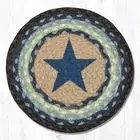 Set of 2 Braided Jute Round Placemat/Trivet/Swatch. BLUE STAR. Earth Rugs.10"