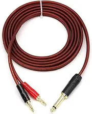 tunghey 1/4 TS to Banana Plugs Speaker Cable 6.35mm TS to Banana Plugs Speaker Audio Wire 1/4 TS Male to Dual Banana Plugs 14AWG OFC Hi-Fi Speaker Cable for DJ Applications Mixers (1m)