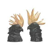 White Moose Resin Crested Cockatoo Home/Office Ornament Decor Set Black/Gold