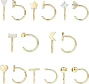 [LYLYMIMI] 8 Pairs Gold Open Huggie Hoop Earring Tiny CZ Half Hoop Earrings for Women Hypoallergenic Ball Star Heart Hug Hoop Cartilage Piercing Studs Ear Hugger