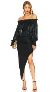 NWT Norma Kamali Long Sleeve Peasant Drape Gown Dress in Black Sz Small $215