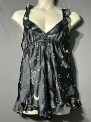 Victoria’s Secret Lingerie Romper Sz Medium Black Whimsy Goth Witchy Patterns