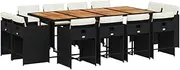 vidaXL 13 Piece Outdoor Dining Set - Black PE Rattan with Cream White Cushions, Foldable Chairs, and Acacia Wood Table for Garden/Patio