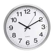 Wall Clock 12 Inch Silver Brushed Finish Silent Non Ticking Indoor Clock Roun...