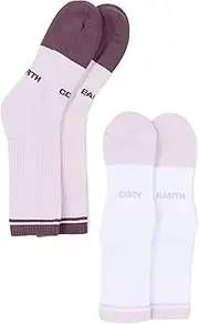 [Cozy Earth] Essential Calf Socks for Women and Men – Ultra-Soft 70% Mercerized Cotton Crew Socks 2-Pack Set – Breathable Seamless Toe – Cushioned Heel & Arch Support - Small Lilac, Lilac, Small