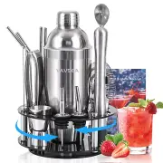 Cocktail Shaker Set with Rotatable Stand, 19 Pieces