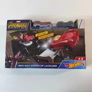 Hot Wheels Marvel Avengers Iron Man Armor-Up Launcher Tony Stark Vehicle NEW