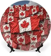 Canadian Flag Ceramic Decorative Plates, Ceramic Decorative Plates for Display, Boho Style Dinner Plate with Display Stand, China Plate for