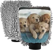 XYMZR Dogs Cute Car Rustic Absorbent Microfiber Car Wash Mitt, Funny Cute Anime Scratch Free for Cars Cleaning, Home Cleaning Mitts, 2 Pack, 10.24” L x 7.09” W