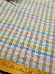 VTG VINTAGE Pastel Rainbow Striped Seersucker Plaid 2+ yards HTF OOP