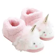 Catzon Unicorn Womens Plush Short Boots Memory Foam Non-Slip Sole Home Slippers-Pink