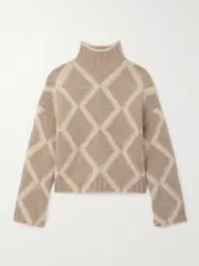 [Bottega Veneta] Bottega Veneta - Argyle Intarsia-knit Wool Turtleneck Sweater - Light brown - S S Brown