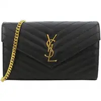 在飛比找PChome24h購物優惠-YSL MONOGRAM系列V字縫線魚子醬牛皮金屬LOGO金