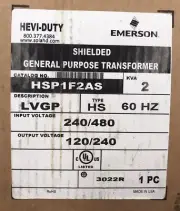 HOUSTON STOCK NEW EMERSON HSP1F2AS SOLARA HS LVGP TRANSFORMER 2 KVA SINGLE PHASE