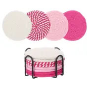 Drink Coasters with Holder, 8 Pcs 4 Inch Absorbent Coasters, Pink/Beige