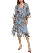 Kobi Halperin Logan Print V-Neck Ruffle Sleeve Dress