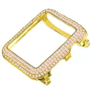 Real Yellow Gold Silver Apple Watch Bezel Rose Gold Pink Lab Diamond Series 2 &3