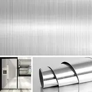 [Livelynine] 15.8x197 Inch Removable Stainless Steel Wall Paper Decorative Silver Vinyl Adhesive Wallpaper Stick and Peel Brushed Nickel Household Appliance Dishwasher Mini Fridge Oven Dryer Covers