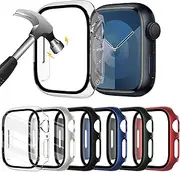 [WINGLE] 6-pack Compatible for Apple watch Screen Protector 41mm Series 8 Series 7 Hard PC Bumper Sports Protective Case for iWatch 41mm Series 8 7 Man Women, Green/Blue/Red/Black/Starlight/Transparent