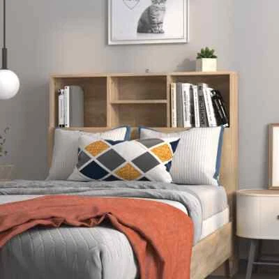 Bed Headboard Cabinet Shelf Bedhead Storage Rack Stable & Durable Sonoma Oak