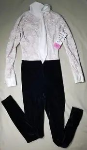 NWT Pumpers White Lace Black Velvet Long Leg Unitard Costume Adult S