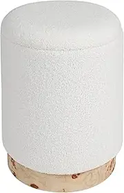 Creative Co-Op Round Boucle Upholstered Storage Stool with Removeable Lid, Cream