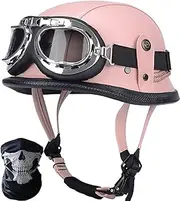Vintage Motorcycle Helmet Leather Open Motorcycle Half Helmet with Goggles Adult Men and Women Half Shell Helmet Fit Scooter Cruiser Moped DOT/ECE Approved G,XXL=63-64cm