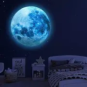 Glow in The Dark Moon,Glow in The Dark for Ceiling Wall Decals, Glow in The Dark Space Planet Wall Stickers, Perfect for Kids Nursery Bedroom Living Room(Sky Blue)