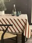 Threshold Tablecloth 60” X 84”Red White Stripe Green Scalloped NWT Holiday
