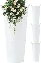 Galvanized Metal Vases with Handles - Farmhouse French Flower Bucket Vase, Rustic Silver Bucket, Farmhouse Decor Jug for Living Room Garden - White