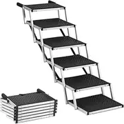 Petzly Dog Ramps for Small & Large Dogs, Portable Folding Dog Stairs with Non-Slip Surface, Aluminum Dog Ramps for Cars, SUV, Trucks and High Beds, Adjustable Height Dog Steps, 6 Steps