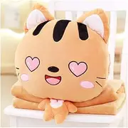 Guomao Cat Pillow Quilt Three-in-Hand Warmers Pillow Coral Velvet Blanket Utility Vehicles are Air-Conditioned Lunch Break (Color : Light brown2, Size : 1x1.7m)