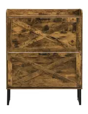[IHOMDEC] Shoe Storage Cabinet With 2 Flip Drawers and Metal Legs in Rustic Dark Brown