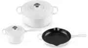 Le Creuset Enameled Cast Iron Signature Cookware Set 5Pc WHITE Safe Dishwasher