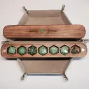 COMBO /Natural Aventurine Dice Set Wooden Box Combo Dice Tray RPG Accessories