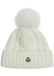 Moncler Pompom Cable-knit Wool-blend Beanie - White One Size