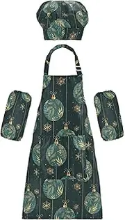 AIXIWAWA Kids Apron Chef Hat Set, Child Kitchen Bib Aprons Adjustable for Cooking Baking Painting (Christmas Gold Balls)