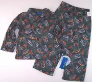 NWT Greendog Boy's Dinosaur Fossil Hunt Green Flannel Pajama Set, 4/5