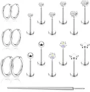 [jagosen] FlatBack Stud Earrings Cartilage Earrings for Women Men Hypoallergenic Threadless Flat Back Earring Surgical Steel Earring Tragus Helix Labret Lip Medusa Conch Body Piercing Jewelry